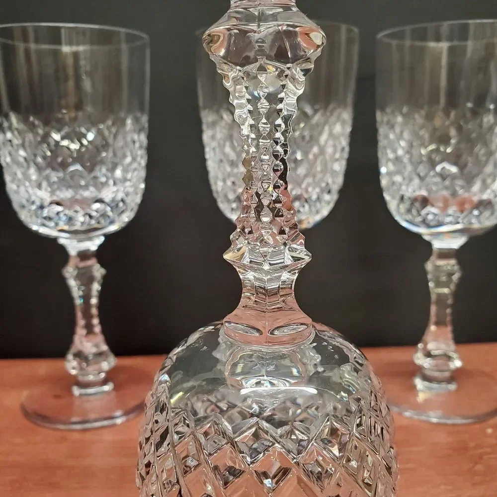 Vintage PARMA by Josair Diamond Crystal Cut Stemware Wine Glasses